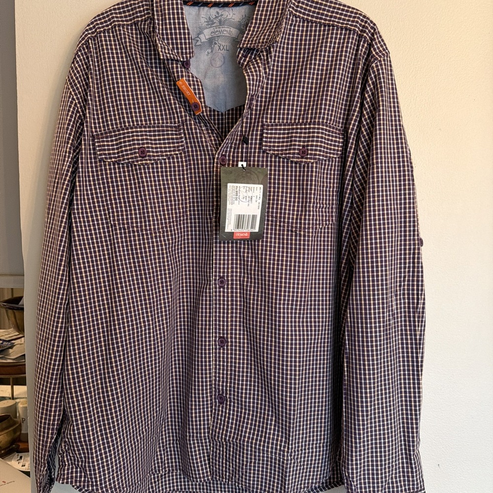 Peter England Elements Shirt Mens (XXL) Plaid Button Long Sleeve (Short Length)